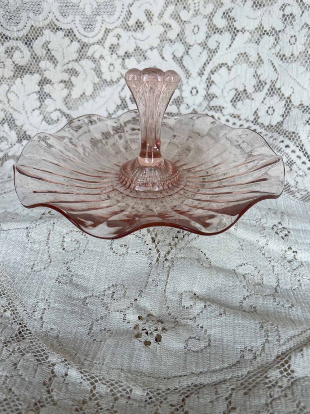 Anchor Hocking Pink Glass Lemon Server Compote Candy Dish